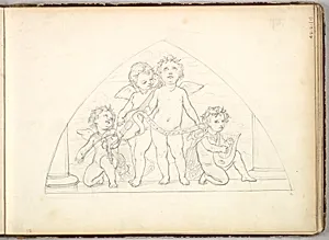 Four Musical Putti (in Sketch Book With Drawings on Twenty-six Leaves) by Frederic, Lord Leighton