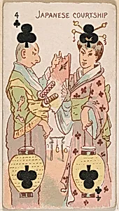 Four of Clubs, Japanese Courtship, from Harlequin Cards, 2nd Series (N220) issued by Kinney Bros. by Kinney Brothers Tobacco Company