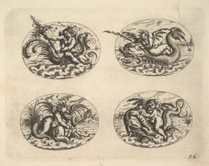 Four Ovals with Genii, plates from the Neue Grotessken Buch
