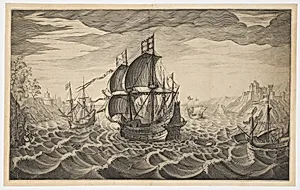 Four Sailing Ships on Choppy Seas