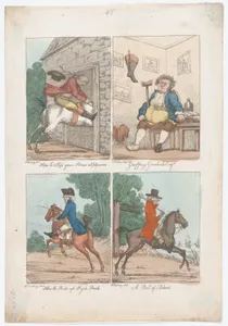 Four Scenes: How to Stop your Horse at Pleasure; Geoffrey Gombado Esq-r.; How to Ride up Hyde Park; A Bit of Blood