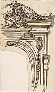 Fragment of Frame Design (Recto); Sketch of a Man's Head in Profile (Verso) by Anonymous, Italian, 17th or 18th century
