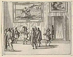 Francesco I d'Este Receives the General of the French King's Army in Italy, depicted in a room beneath a The Rape of Europa, from L'Idea di un Principe ed Eroe Cristiano in Francesco I d'Este, di Modena e Reggio Duca VIII [...] by Bartolomeo Fenice (Fénis)|Domenico Gamberti