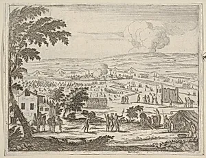 Francesco I d'Este Suffers the Mortal Blow of a Bullet While Under Pavia and Retreats into his Own Quarters, Having Been Left Without Wounds to His Head and His Heart, which Gave Him a Fever, from L'Idea di un Principe ed Eroe Cristiano in Francesco I d'Este, di Modena e Reggio Duca VIII [...] by Bartolomeo Fenice (Fénis)|Domenico Gamberti