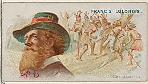 Francis Lolonois, Death of Lolonois, from the Pirates of the Spanish Main series (N19) for Allen & Ginter Cigarettes by George S. Harris & Sons|Allen & Ginter