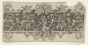 Frieze with Grotesques and a Horned and Bearded Figure Between Strapwork at Center