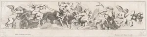 Frieze with putti, some riding a chariot pulled by animals, others riding animals and holding garlands
