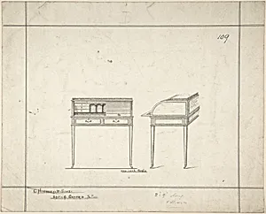 Front and Side Views of Writing Desk