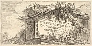 Frontispiece to "Roman Antiquities outside Rome drawn and etched by Giambat'ta Piranesi, Venetian Architect Part Two" (ANTCHITÀ ROMANE FUORI DI ROMA DISEGNATE ED INCISE DA GIAMBAT'TA PIRANESI, ARCHITETTO VENEZIANO, PARTE SECONDA) by Giovanni Battista Piranesi