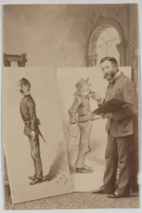 Full-length Portrait of Thomas Nast with Two Caricatures