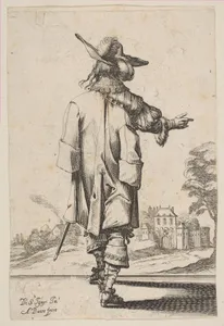 Gentleman Seen from the Back Pointing towards a Chateau