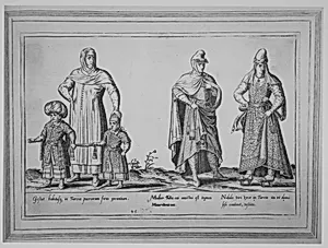Gestus habitusq. in Turcia puerorum foras exeuntium; Mulier Turca cui amictui est tegmen Maurit...um; Nobilis viri vxor in Turcia ita vt domi sese continent, vestita by Joos de Bosscher|Abraham de Bruyn