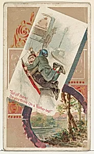 "Get off there! Do you think I'm a feather bed?," from the Terrors of America set (N136) issued by Duke Sons & Co. to promote Honest Long Cut Tobacco by Knapp & Company|W. Duke, Sons & Co.