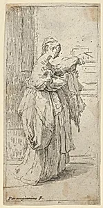 Girl carrying a cushion, seen in profile facing right by Guido Reni|Parmigianino (Girolamo Francesco Maria Mazzola)