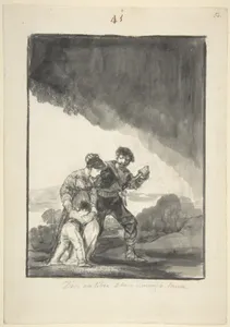 'God save us from such a bitter fate'; a bandit threatening a woman and a child with a knife: page 41 from the Black Border Album (E)