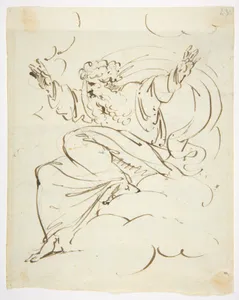 God The Father Creating (?) (r.); Study of neo-classical statue of a nude male (v.)