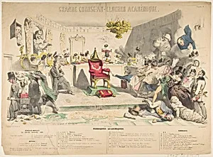 Grand Course-au-Clocher Académique, Planche 1: Perruques Académiques by J. J. Grandville|Aubert et Cie|Auguste Desperret|Bauger et Cie
