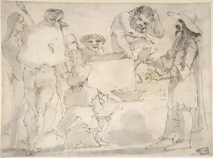 Group of Caricatured Figures with an Artist Drawing