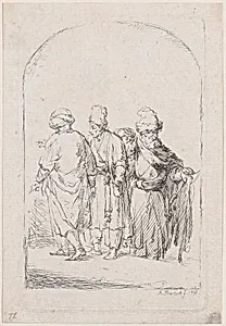 Group of four standing men in oriental costume
