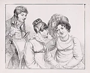 Group of three figures, man and two women