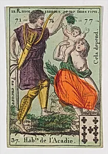Hab.t de l'Acadie, from the playing cards (for quartets) "Costumes des Peuples Étrangers" by Anonymous, French, 18th century