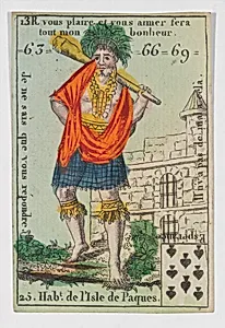 Hab.t de l'Isle de Paques, from the playing cards (for quartets) "Costumes des Peuples Étrangers" by Anonymous, French, 18th century