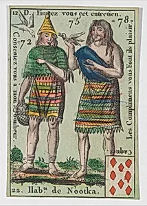 Hab.t de Nootka, from the playing cards (for quartets) "Costumes des Peuples Étrangers" by Anonymous, French, 18th century