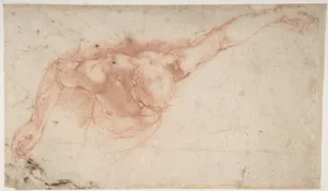 Half Figure of a Youth with Outstretched Left Arm and Bowed Head (recto); Two Women, One Holding a Vase, the Other a Book, and a Seated Man (verso)