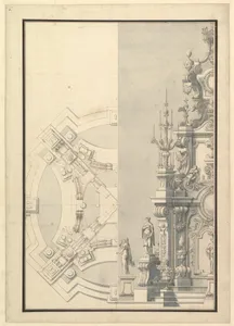 Half Ground Plan and Half Elevation for a Catafalque for Duke Francesco of Parma (1694-1727)