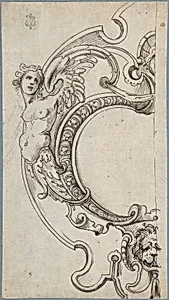 Half of a Cartouche with a Female Figure on the Left and a Lion's Head on the Bottom by Anonymous, Italian, 17th century