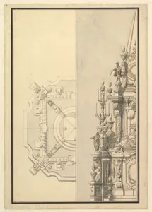 Half Plan and Half Elevation for a Catafalque for Margarita Louisa, Gran Duchess of Tuscany (d. 1721)