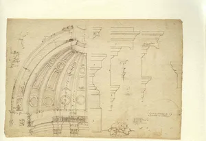 Half-Section of the Model of the Attic and Dome of Saint Peter's Basilica as Conceived by Michelangelo (recto); Detail Studies Relating to the Plan, Section, and Elevation of the Dome of Saint Peter's Basilica (verso).