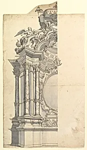 Halved Design for an Altar with Angel and Putti