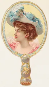 Hand mirror with woman in blue feathered hat, from the Novelties series (N122) issued by Gail & Ax Tobacco to promote Navy Long Cut
