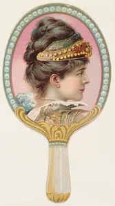 Hand mirror with woman wearing jewelled headpiece, from the Novelties series (N122) issued by Gail & Ax Tobacco to promote Navy Long Cut