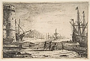 Harbour with a Large Tower by Claude Lorrain (Claude Gellée)
