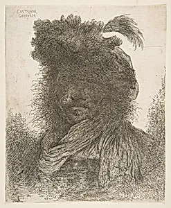 Head of a man in shadow turned slightly to the left, from "Large Oriental Heads" by Giovanni Benedetto Castiglione (Il Grechetto)