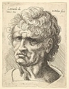 Head of a man with serious expression by Leonardo da Vinci|Wenceslaus Hollar