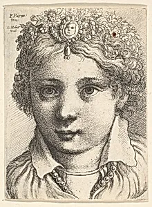 Head of a young girl wearing a jeweled headdress by Parmigianino (Girolamo Francesco Maria Mazzola)|Wenceslaus Hollar