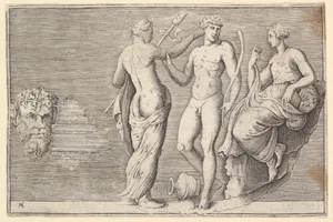 Head of Satyr and Three Figures, from "Ex Antiquis Cameorum et Gemmae Delineata/ Liber Secundus/et ab Enea Vico Parmen Incis"