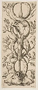 Heads of a Stag and Two Boars in Rinceaux of Oak Branches by Stefano della Bella