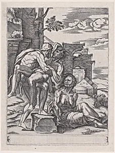 Hercules and Antaeus by Agostino Veneziano (Agostino dei Musi)|Raphael (Raffaello Sanzio or Santi)