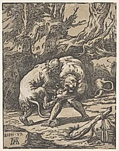 Hercules and the Nemean Lion by Niccolò Vicentino|Raphael (Raffaello Sanzio or Santi)|Andrea Andreani