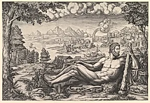 Hercules Resting from His Labors by Giorgio Ghisi|Giulio Romano