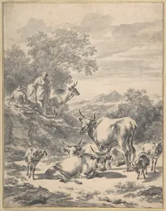 Herdsmen with Cattle and Sheep in Italianate Landscape