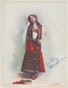 Hilda Spong as Esmerelda in The Hunchback of Notre Dame, from the Actresses series (T1), distributed by the American Tobacco Co. to promote Turkish Trophies Cigarettes