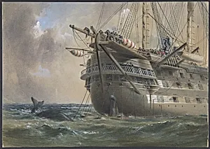 H.M.S. Agamemnon Laying the Atlantic Telegraph Cable in 1858: a Whale Crosses the Line by Robert Charles Dudley