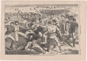 Holiday in Camp – Soldiers Playing "Foot-Ball" – Sketched by Winslow Homer (from "Harper's Weekly," Vol. IX)