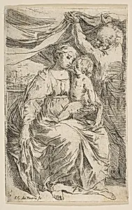 Holy Family with a curtain