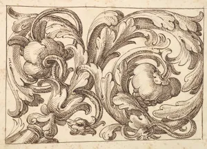 Horizontal Panel Design Filled with a Meandering Acanthus Rinceau and Two Fantastical Creatures.